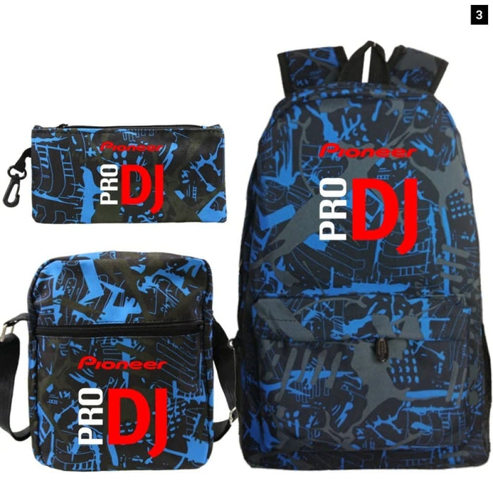 Unisex 3pcs Pioneer Pro Dj Kids Casual Canvas School Bag