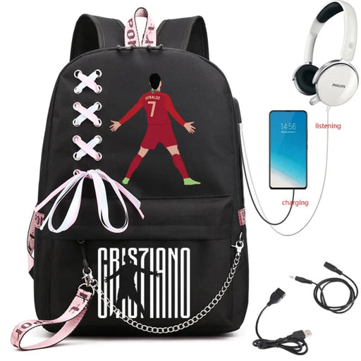 Unisex Football Cr7 18inch Notebook School Bag With Usb