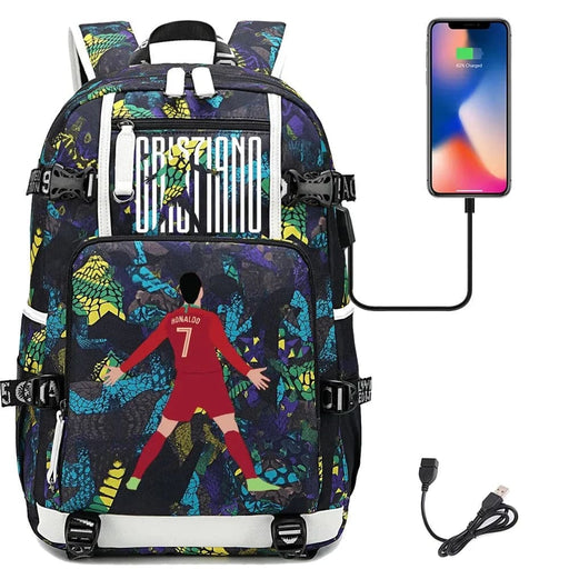 Unisex Football Cr7 Camouflage Kids Laptop Canvas School Bag