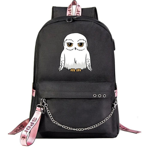 Unisex Kawaii Owl Prints Kids Usb Charging Canvas School Bag