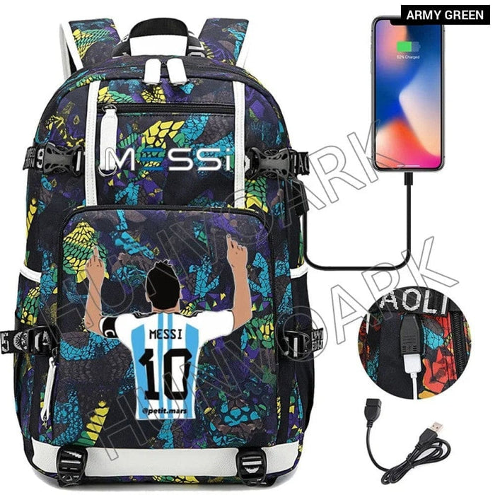 Unisex Messi Large Capacity Usb Charging Kids Laptop School