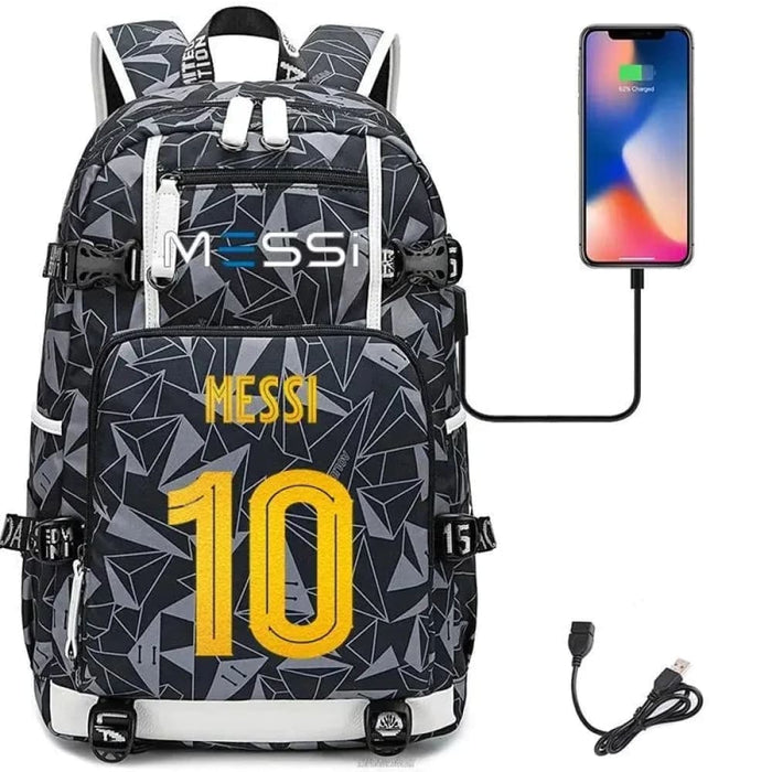 Unisex Messi Large Capacity Usb Charging Kids Laptop School