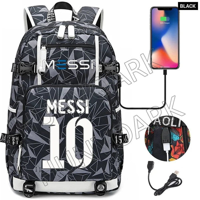 Unisex Messi Large Capacity Usb Charging Kids Laptop School