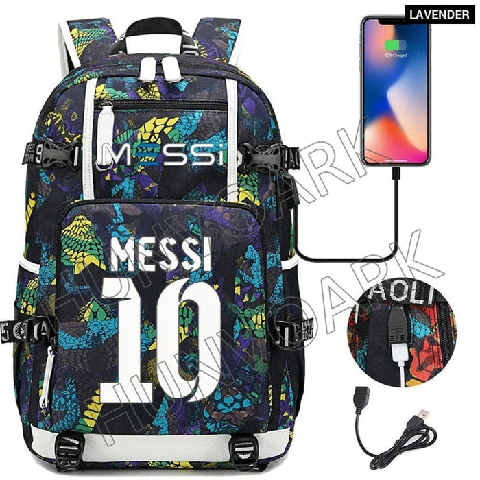 Unisex Messi Large Capacity Usb Charging Kids Laptop School