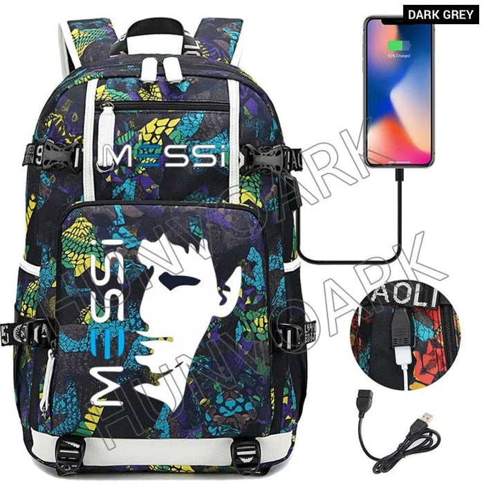 Unisex Messi Large Capacity Usb Charging Kids Laptop School