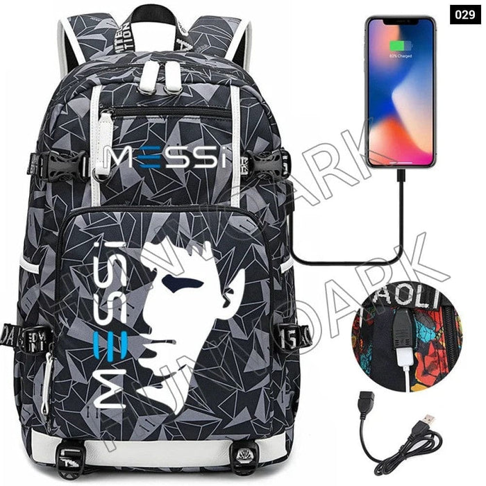 Unisex Messi Large Capacity Usb Charging Kids Laptop School