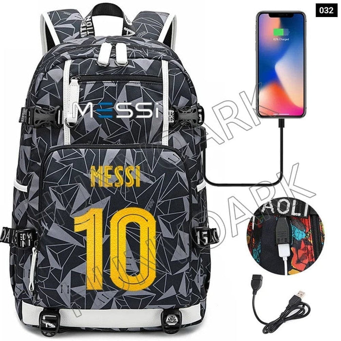 Unisex Messi Large Capacity Usb Charging Kids Laptop School