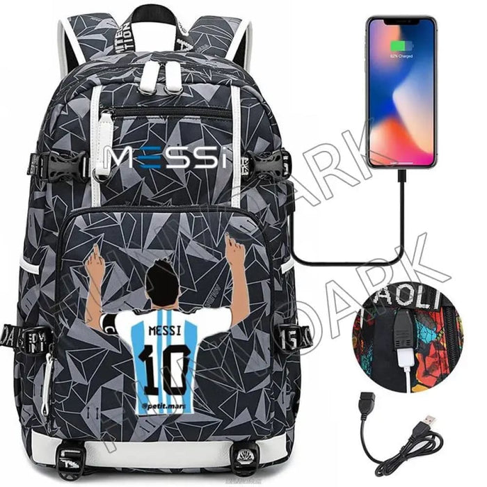 Unisex Messi Large Capacity Usb Charging Kids Laptop School