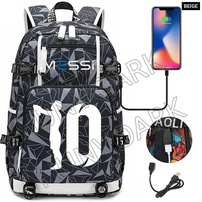 Unisex Messi Large Capacity Usb Charging Kids Laptop School