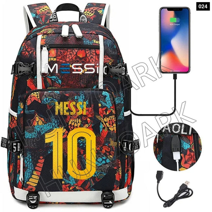 Unisex Messi Large Capacity Usb Charging Kids Laptop School