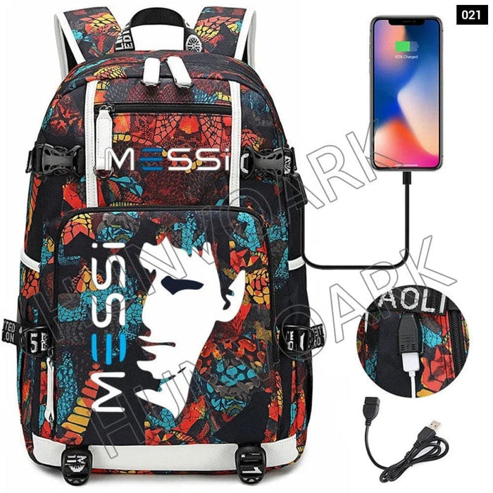 Unisex Messi Large Capacity Usb Charging Kids Laptop School