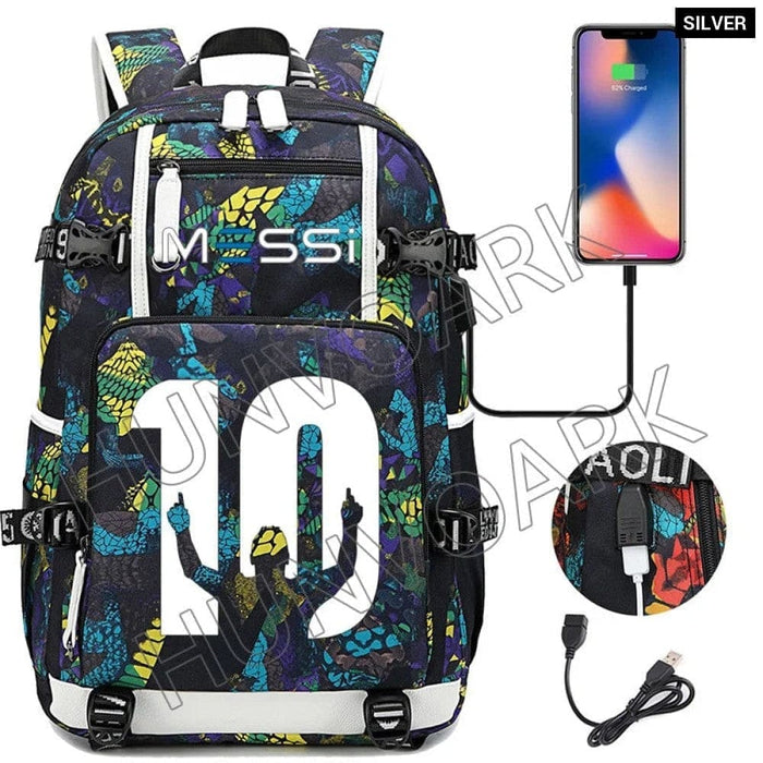 Unisex Messi Large Capacity Usb Charging Kids Laptop School