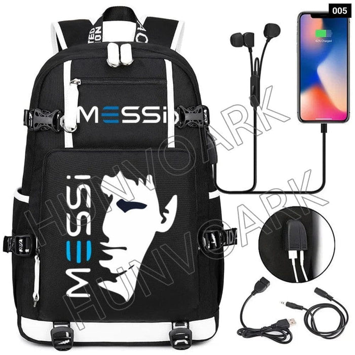 Unisex Messi Large Capacity Usb Charging Kids Laptop School