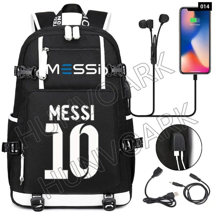 Unisex Messi Large Capacity Usb Charging Kids Laptop School