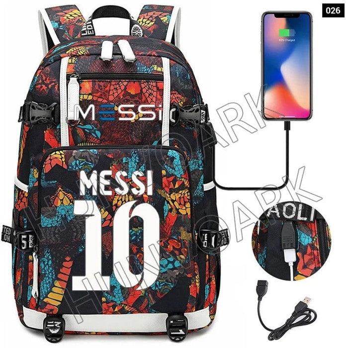 Unisex Messi Large Capacity Usb Charging Kids Laptop School