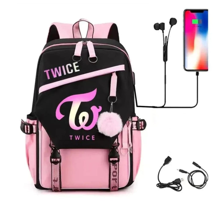 Unisex Twice School Bag Oxford Waterproof With Usb Charging