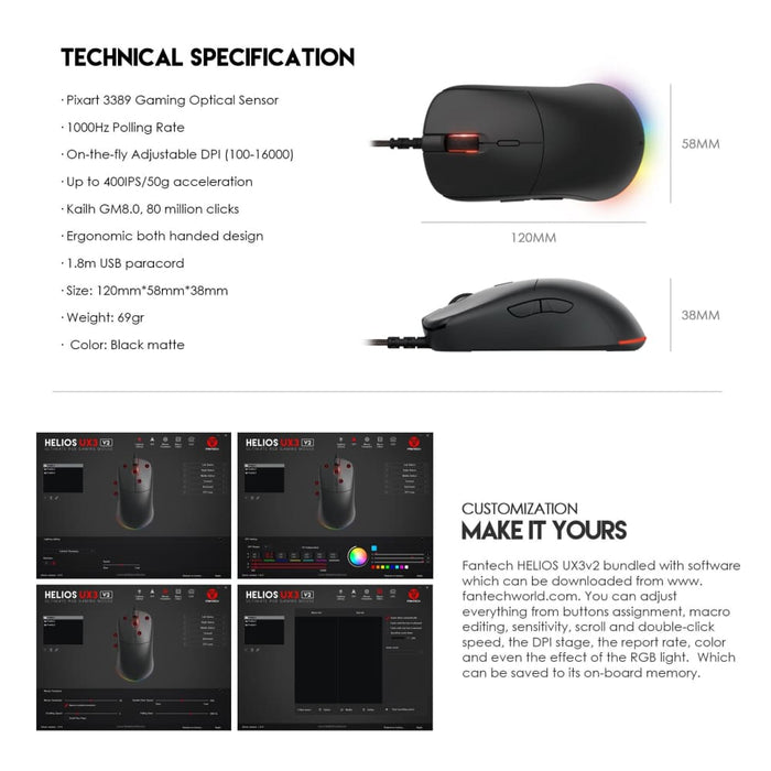 New Upgrade Ux3v2 Wired Gaming Mouse Professional Game Chip