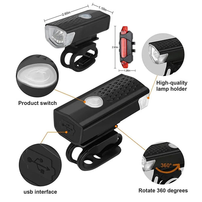 Usb Rechargeable Bike Light Set