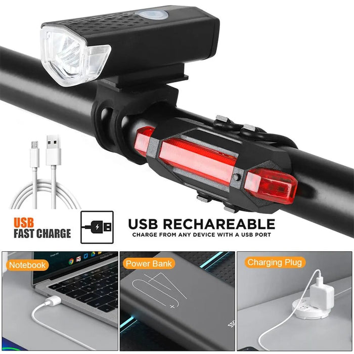 Usb Rechargeable Bike Light Set