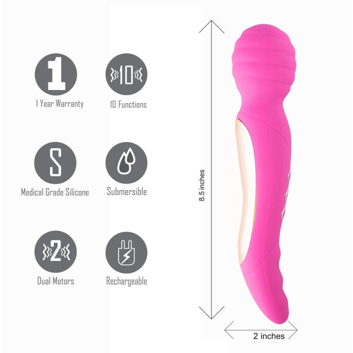 Usb Rechargeable Dual Vibrating Wand Pink