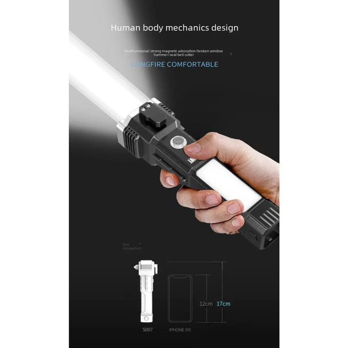 Usb Rechargeable Flashlight With Car Safety Hammer Multi