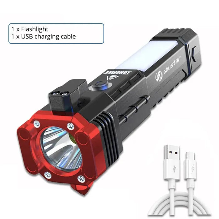 Usb Rechargeable Flashlight With Car Safety Hammer Multi