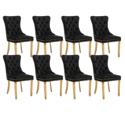 8x Velvet Dining Chairs With Golden Metal Legs - black