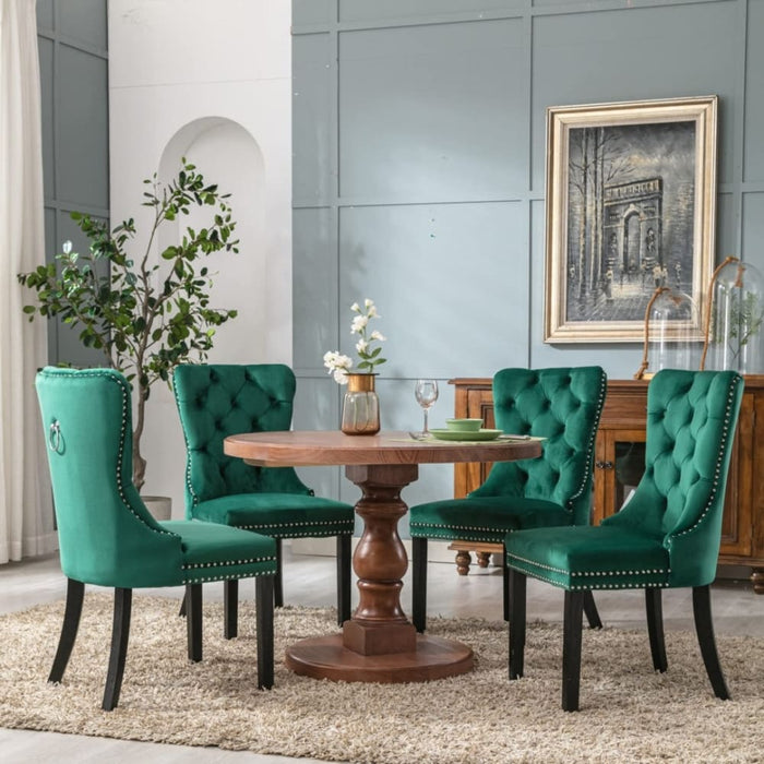 4x Velvet Dining Chairs- Green