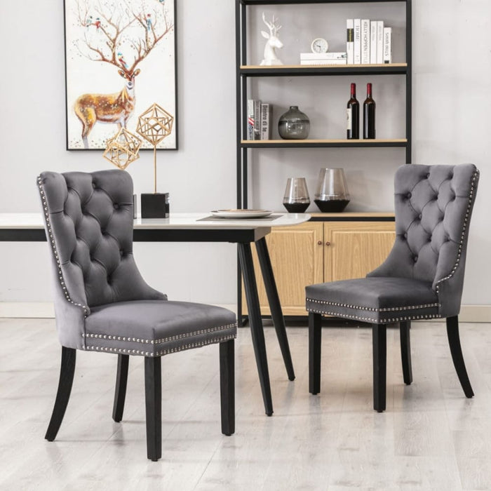 2x Velvet Dining Chairs Upholstered Tufted Kithcen Chair