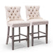 2x Velvet Bar Stools With Studs Trim Wooden Legs Tufted