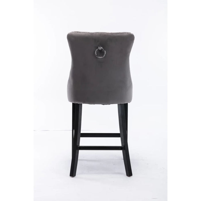 4x Velvet Bar Stools With Studs Trim Wooden Legs Tufted