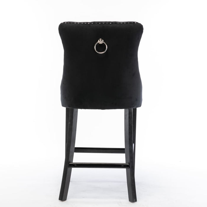 4x Velvet Bar Stools With Studs Trim Wooden Legs Tufted