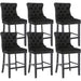 6x Velvet Bar Stools With Studs Trim Wooden Legs Tufted