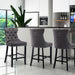 2x Velvet Bar Stools With Studs Trim Wooden Legs Tufted