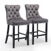 6x Velvet Bar Stools With Studs Trim Wooden Legs Tufted