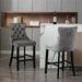 4x Velvet Bar Stools With Studs Trim Wooden Legs Tufted