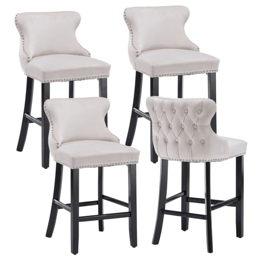 4x Velvet Upholstered Button Tufted Bar Stools With Wood