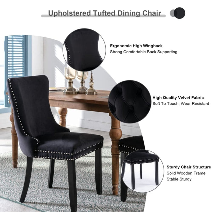 4x Velvet Upholstered Dining Chairs Tufted Wingback Side