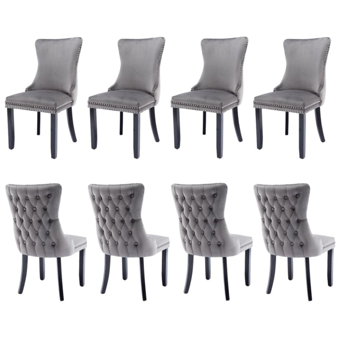 8x Velvet Upholstered Dining Chairs Tufted Wingback Side