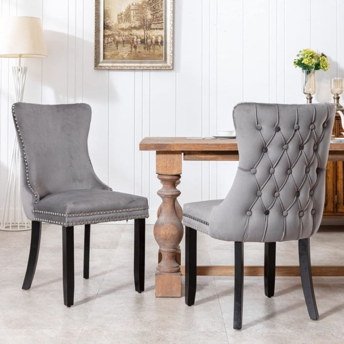 4x Velvet Upholstered Dining Chairs Tufted Wingback Side