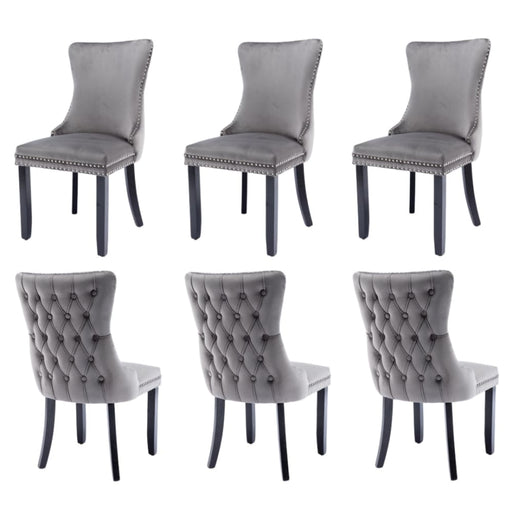 6x Velvet Upholstered Dining Chairs Tufted Wingback Side