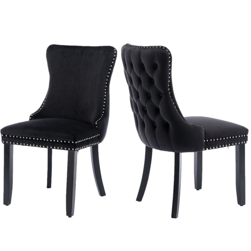 2x Velvet Upholstered Dining Chairs Tufted Wingback Side