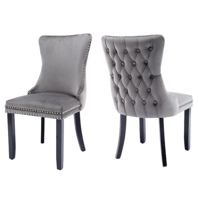 6x Velvet Upholstered Dining Chairs Tufted Wingback Side