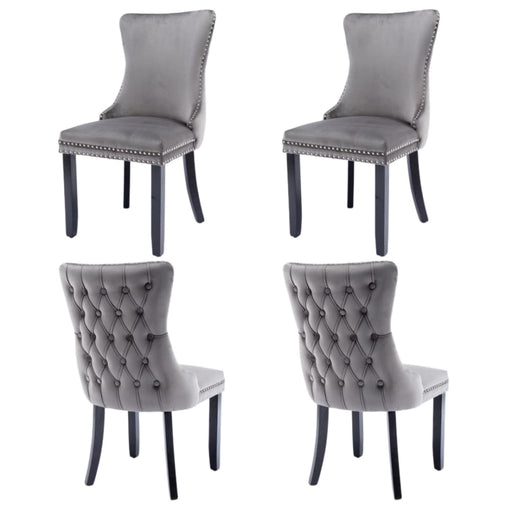 4x Velvet Upholstered Dining Chairs Tufted Wingback Side