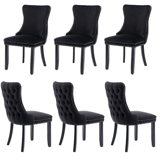 6x Velvet Upholstered Dining Chairs Tufted Wingback Side