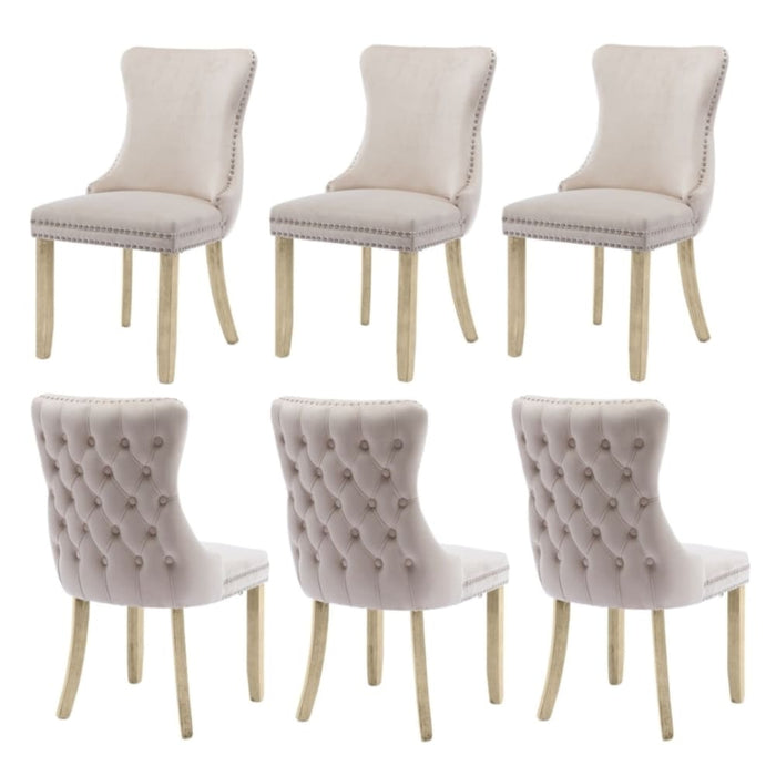 6x Velvet Upholstered Dining Chairs Tufted Wingback Side