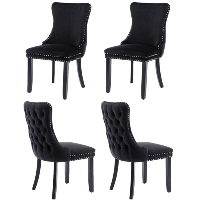 4x Velvet Upholstered Dining Chairs Tufted Wingback Side