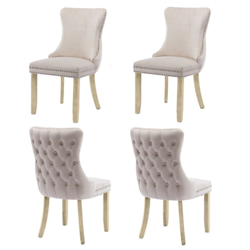 4x Velvet Upholstered Dining Chairs Tufted Wingback Side