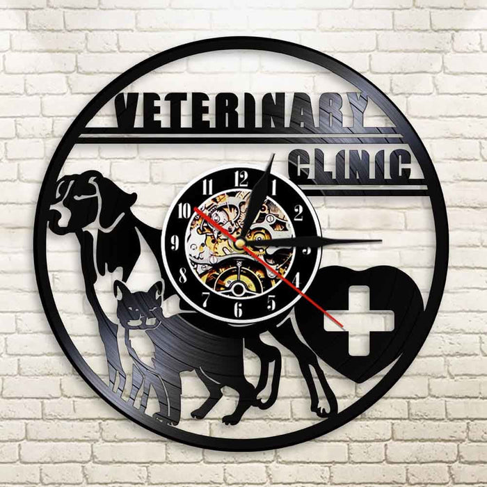 Veterinary Clinic Veterinarian Led Vinyl Record Wall Clock