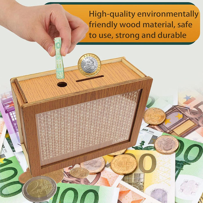 Vibe Geeks Large Capacity Wooden Piggy Bank Cash Box